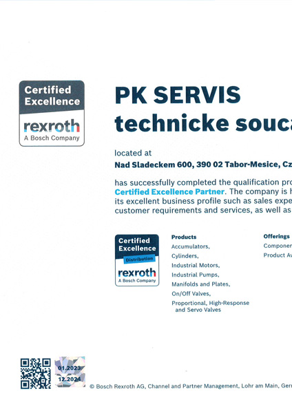 Certifikát PK SERVIS - rexroth Bosch - hydraulika