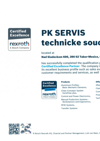 Certifikát PK SERVIS - rexroth Bosch - montážní technika